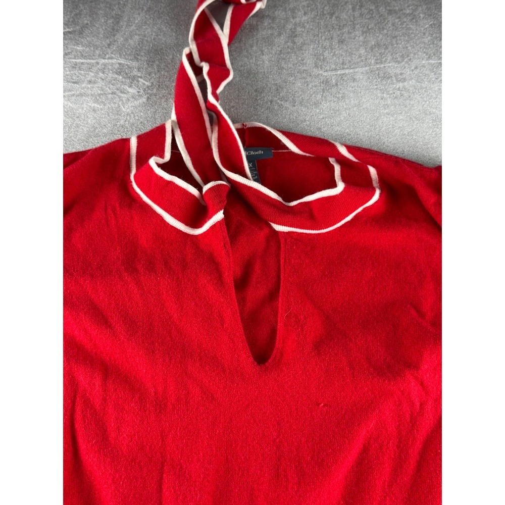 ModCloth Red White Trim Tie Neck Short Sleeve Knit Top Plus Size 3X MRS0552 - Picture 3 of 9